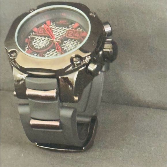 Other - Black Men's Sport Chronograph Watch with Red Accents